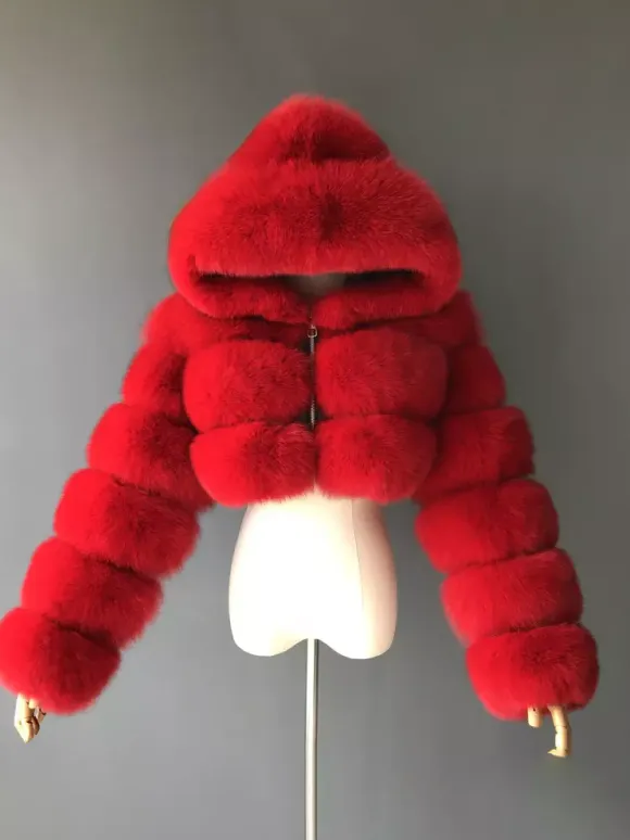 White Faux Fur Jacket With Hood Hot Girls Short Coats Winter Outerwear For Women 2026