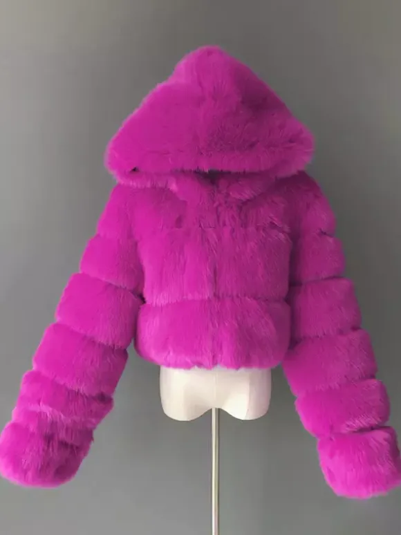 White Faux Fur Jacket With Hood Hot Girls Short Coats Winter Outerwear For Women 2026