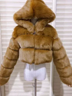 White Faux Fur Jacket With Hood Hot Girls Short Coats Winter Outerwear For Women 2026
