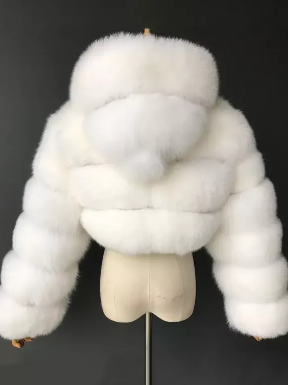 White Faux Fur Jacket With Hood Hot Girls Short Coats Winter Outerwear For Women 2026