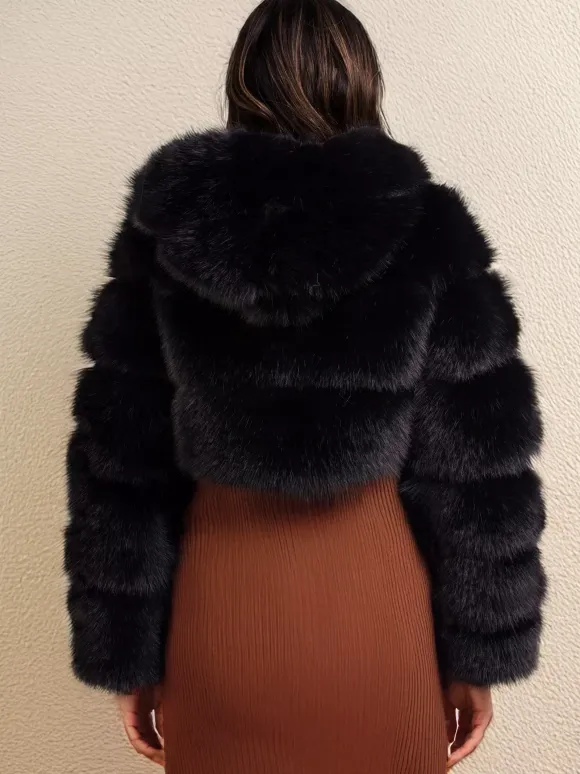 White Faux Fur Jacket With Hood Hot Girls Short Coats Winter Outerwear For Women 2026