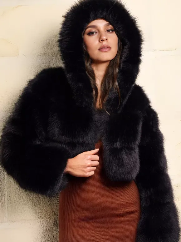 White Faux Fur Jacket With Hood Hot Girls Short Coats Winter Outerwear For Women 2026
