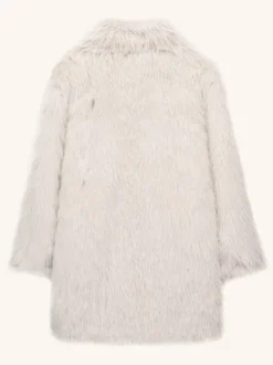 White Faux Fur Midi Coat Notched Lapel Winter Eco-friendly Long Jacket For Women 2026