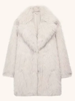 White Faux Fur Midi Coat Notched Lapel Winter Eco-friendly Long Jacket For Women 2026