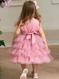 White Flower Girl Dresses Cameo Pink Tulle Sleeveless Jewel Neck Flower Girl Dresses