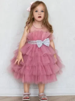 White Flower Girl Dresses Cameo Pink Tulle Sleeveless Jewel Neck Flower Girl Dresses