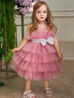White Flower Girl Dresses Cameo Pink Tulle Sleeveless Jewel Neck Flower Girl Dresses