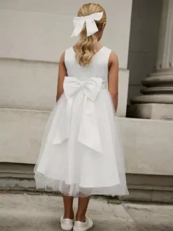 White Flower Girl Dresses Ivory Tulle Sleeveless Jewel Neck Flower Girl Dresses