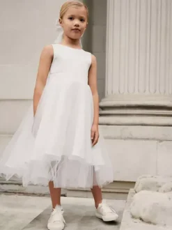 White Flower Girl Dresses Ivory Tulle Sleeveless Jewel Neck Flower Girl Dresses