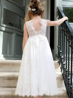 White Flower Girl Dresses Ivory Tulle Sleeveless Jewel Neck Flower Girl Dresses