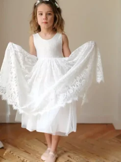 White Flower Girl Dresses Ivory Tulle Sleeveless Jewel Neck Flower Girl Dresses