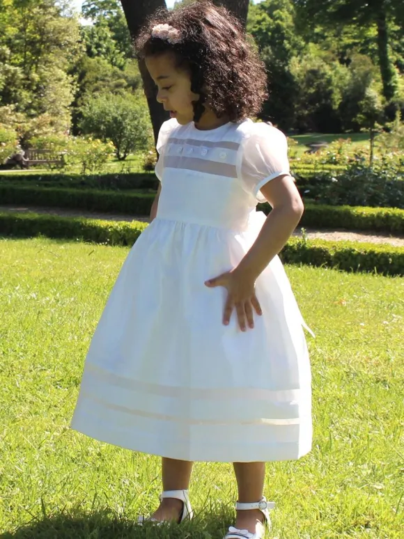 White Flower Girl Dresses Ivory Polyester Short Sleeves Jewel Neck Flower Girl Dresses