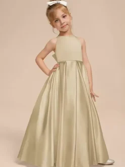White Flower Girl Dresses Ivory Satin Fabric Sleeveless V-Neck Flower Girl Dresses