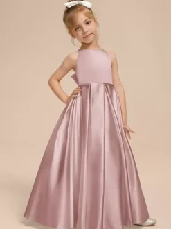 White Flower Girl Dresses Ivory Satin Fabric Sleeveless V-Neck Flower Girl Dresses