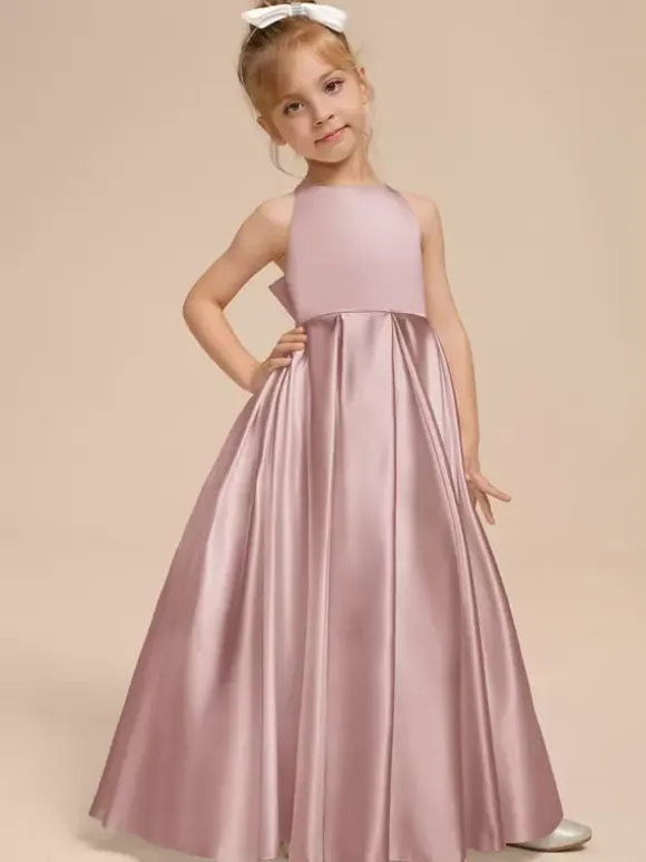 White Flower Girl Dresses Ivory Satin Fabric Sleeveless V-Neck Flower Girl Dresses
