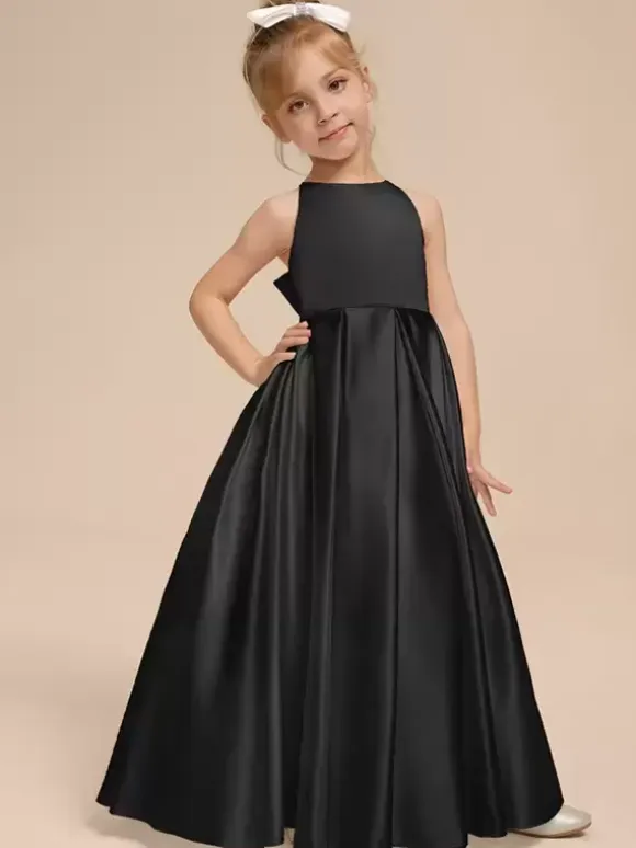 White Flower Girl Dresses Ivory Satin Fabric Sleeveless V-Neck Flower Girl Dresses
