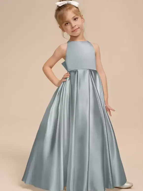 White Flower Girl Dresses Ivory Satin Fabric Sleeveless V-Neck Flower Girl Dresses