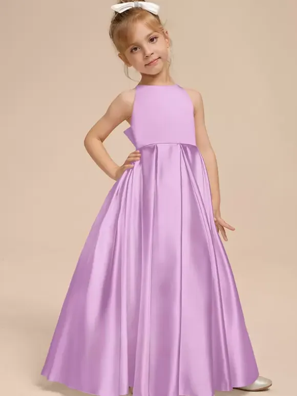 White Flower Girl Dresses Ivory Satin Fabric Sleeveless V-Neck Flower Girl Dresses