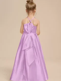 White Flower Girl Dresses Ivory Satin Fabric Sleeveless V-Neck Flower Girl Dresses
