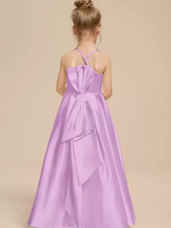 White Flower Girl Dresses Ivory Satin Fabric Sleeveless V-Neck Flower Girl Dresses