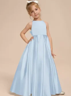 White Flower Girl Dresses Ivory Satin Fabric Sleeveless V-Neck Flower Girl Dresses