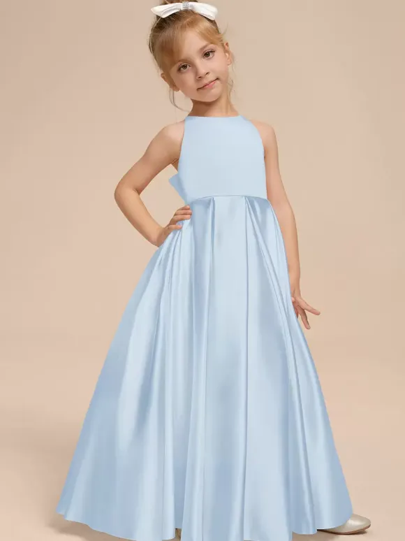 White Flower Girl Dresses Ivory Satin Fabric Sleeveless V-Neck Flower Girl Dresses