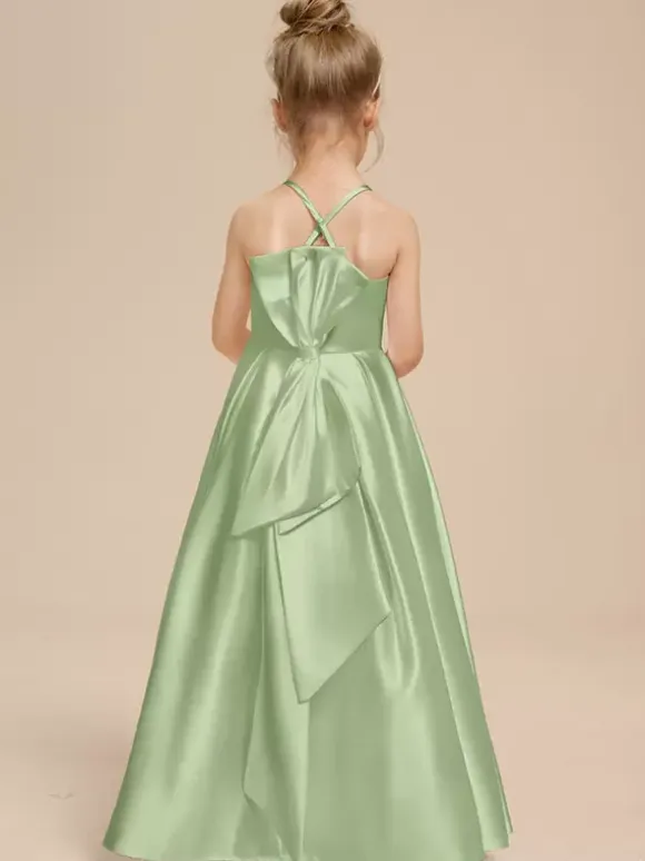 White Flower Girl Dresses Ivory Satin Fabric Sleeveless V-Neck Flower Girl Dresses