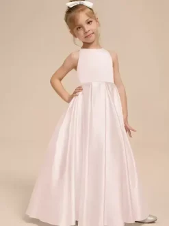 White Flower Girl Dresses Ivory Satin Fabric Sleeveless V-Neck Flower Girl Dresses