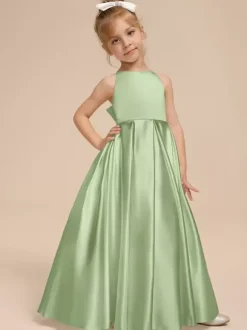 White Flower Girl Dresses Ivory Satin Fabric Sleeveless V-Neck Flower Girl Dresses