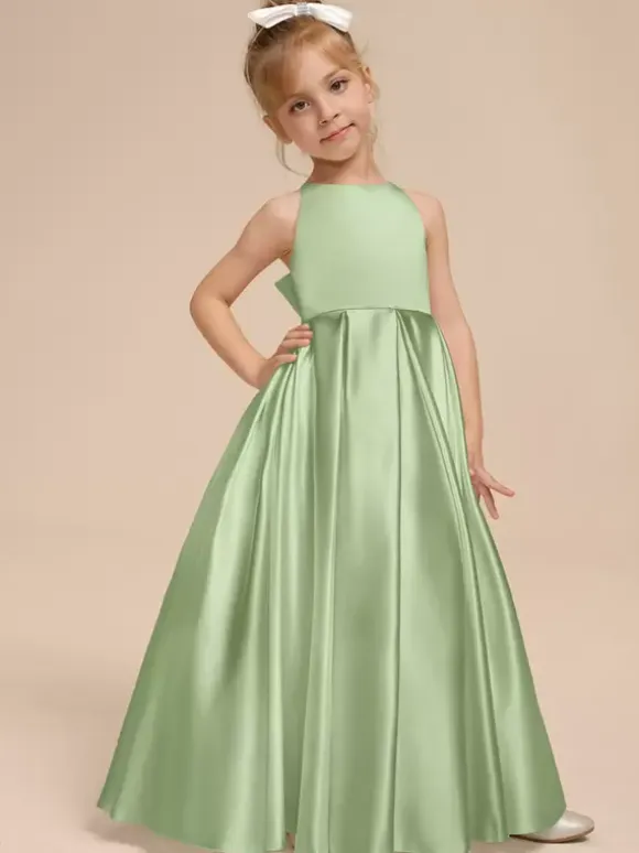 White Flower Girl Dresses Ivory Satin Fabric Sleeveless V-Neck Flower Girl Dresses