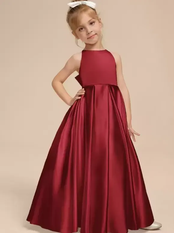 White Flower Girl Dresses Ivory Satin Fabric Sleeveless V-Neck Flower Girl Dresses