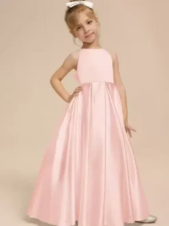 White Flower Girl Dresses Ivory Satin Fabric Sleeveless V-Neck Flower Girl Dresses