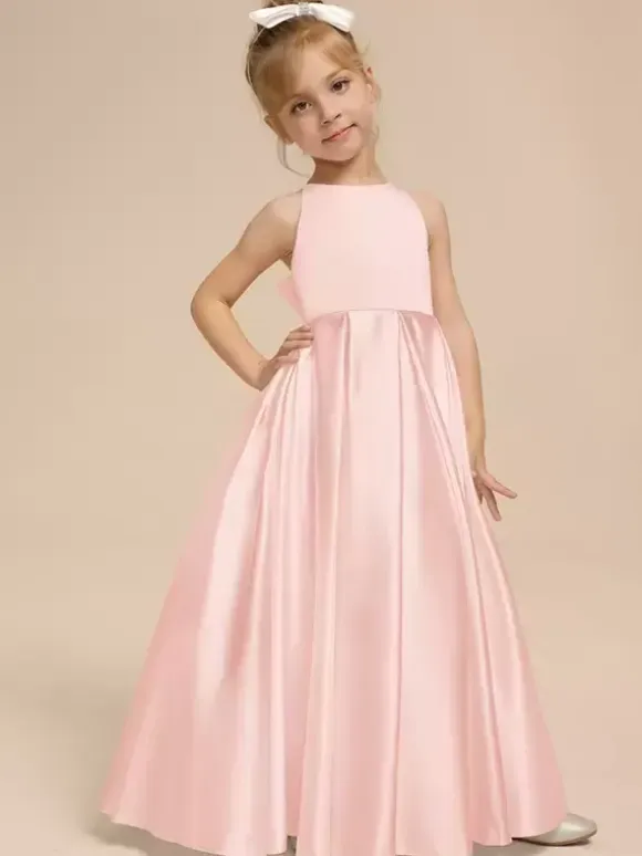 White Flower Girl Dresses Ivory Satin Fabric Sleeveless V-Neck Flower Girl Dresses