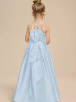 White Flower Girl Dresses Ivory Satin Fabric Sleeveless V-Neck Flower Girl Dresses