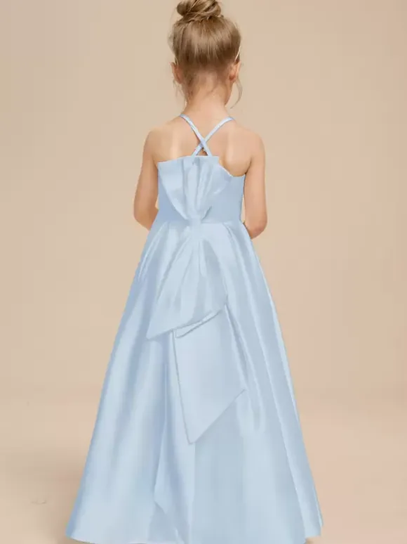 White Flower Girl Dresses Ivory Satin Fabric Sleeveless V-Neck Flower Girl Dresses
