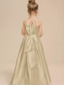 White Flower Girl Dresses Ivory Satin Fabric Sleeveless V-Neck Flower Girl Dresses