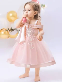 White Flower Girl Dresses Soft Pink Tulle Sleeveless Square Neck Flower Girl Dresses