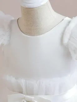 White Flower Girl Dresses Special Occasion Dresses Pink Polyester Short Sleeves Jewel Neck Flower Girl Dresses