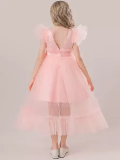 White Flower Girl Dresses Special Occasion Dresses Pink Polyester Short Sleeves Jewel Neck Flower Girl Dresses