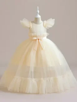 White Flower Girl Dresses Special Occasion Dresses Pink Polyester Short Sleeves Jewel Neck Flower Girl Dresses