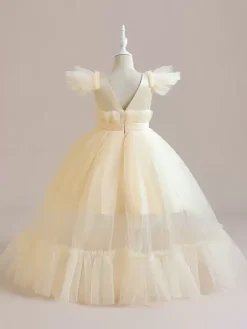 White Flower Girl Dresses Special Occasion Dresses Pink Polyester Short Sleeves Jewel Neck Flower Girl Dresses