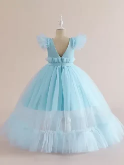 White Flower Girl Dresses Special Occasion Dresses Pink Polyester Short Sleeves Jewel Neck Flower Girl Dresses
