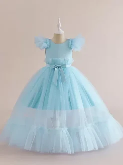 White Flower Girl Dresses Special Occasion Dresses Pink Polyester Short Sleeves Jewel Neck Flower Girl Dresses