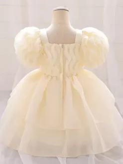 White Flower Girl Dresses Special Occasion Dresses Light Pink Tulle Short Sleeves Square Neck Flower Girl Dresses