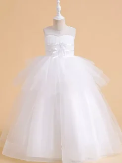 White Flower Girl Dresses Special Occasion Dresses Champagne Tulle Sleeveless Jewel Neck Flower Girl Dresses