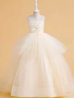 White Flower Girl Dresses Special Occasion Dresses Champagne Tulle Sleeveless Jewel Neck Flower Girl Dresses