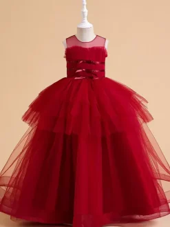White Flower Girl Dresses Special Occasion Dresses Champagne Tulle Sleeveless Jewel Neck Flower Girl Dresses