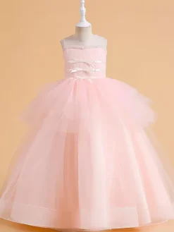 White Flower Girl Dresses Special Occasion Dresses Champagne Tulle Sleeveless Jewel Neck Flower Girl Dresses