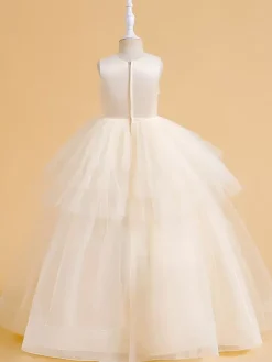 White Flower Girl Dresses Special Occasion Dresses Champagne Tulle Sleeveless Jewel Neck Flower Girl Dresses