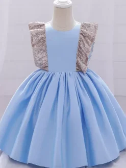 White Flower Girl Dresses Special Occasion Dresses Pink Polyester Short Sleeves Jewel Neck Flower Girl Dresses